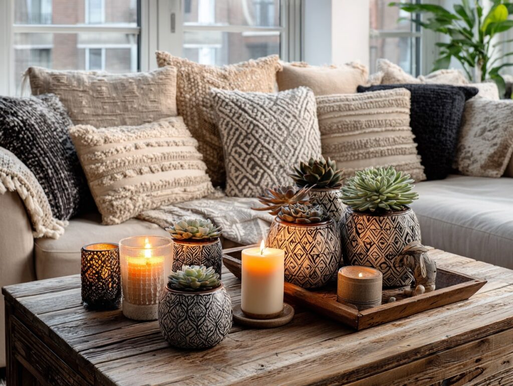 Textured Boho Living Room with Cozy Accents


