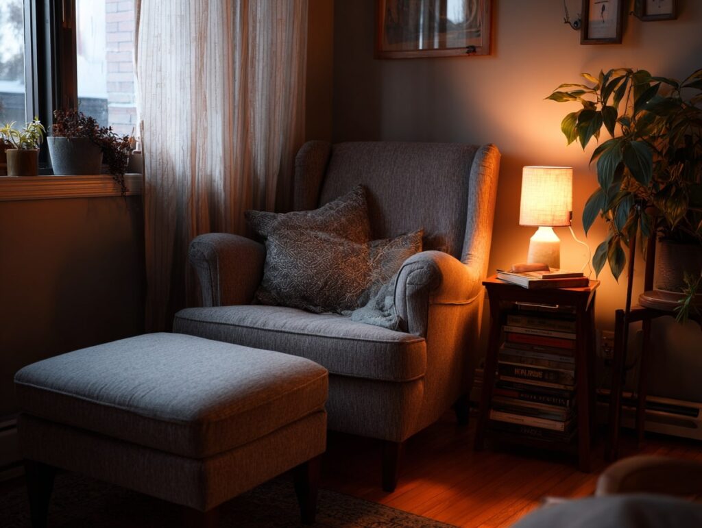 Evening Reading Spot with Warm Glow

