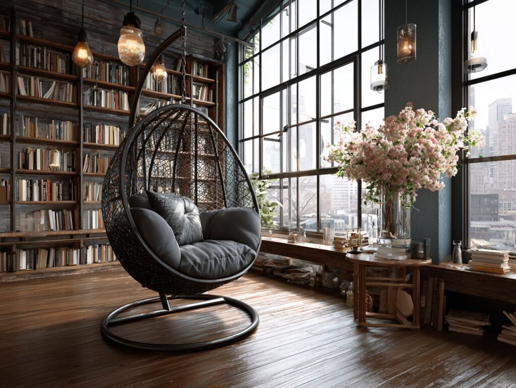 Hanging Egg Chair in an Urban Loft
