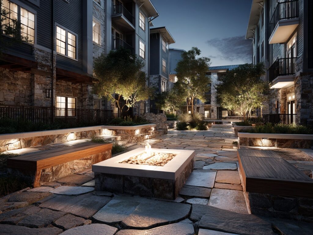 Evening Fire Pit Gathering Space

