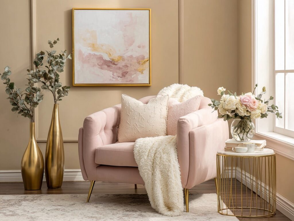 Soft Beige and Blush Corner for Relaxation