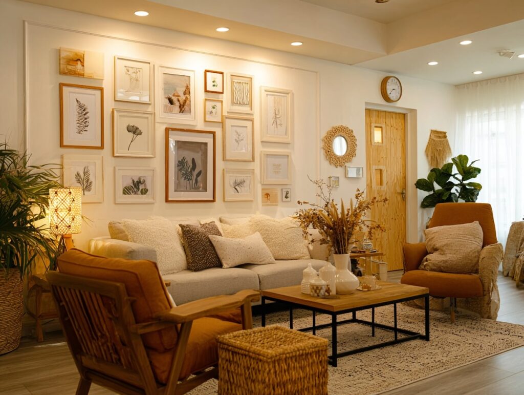 Gallery Wall with Warm, Inviting Tones


