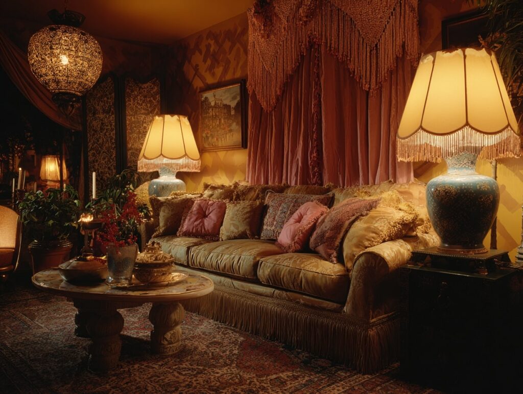 Luxurious Boho Living Room with Vintage Glamour

