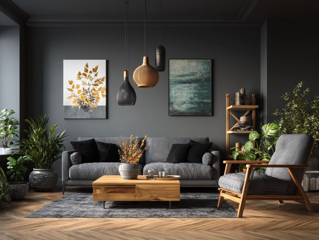 Modern Boho Living Room with Moody Elegance

