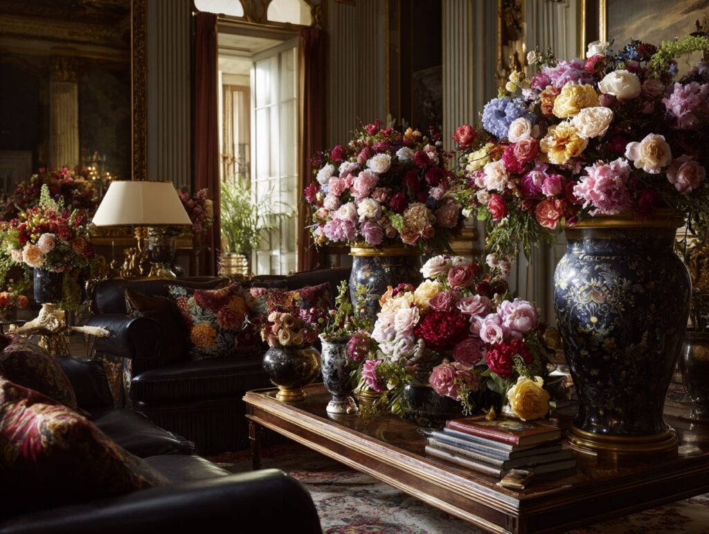 Lavish Living Room with Abundant Floral Displays