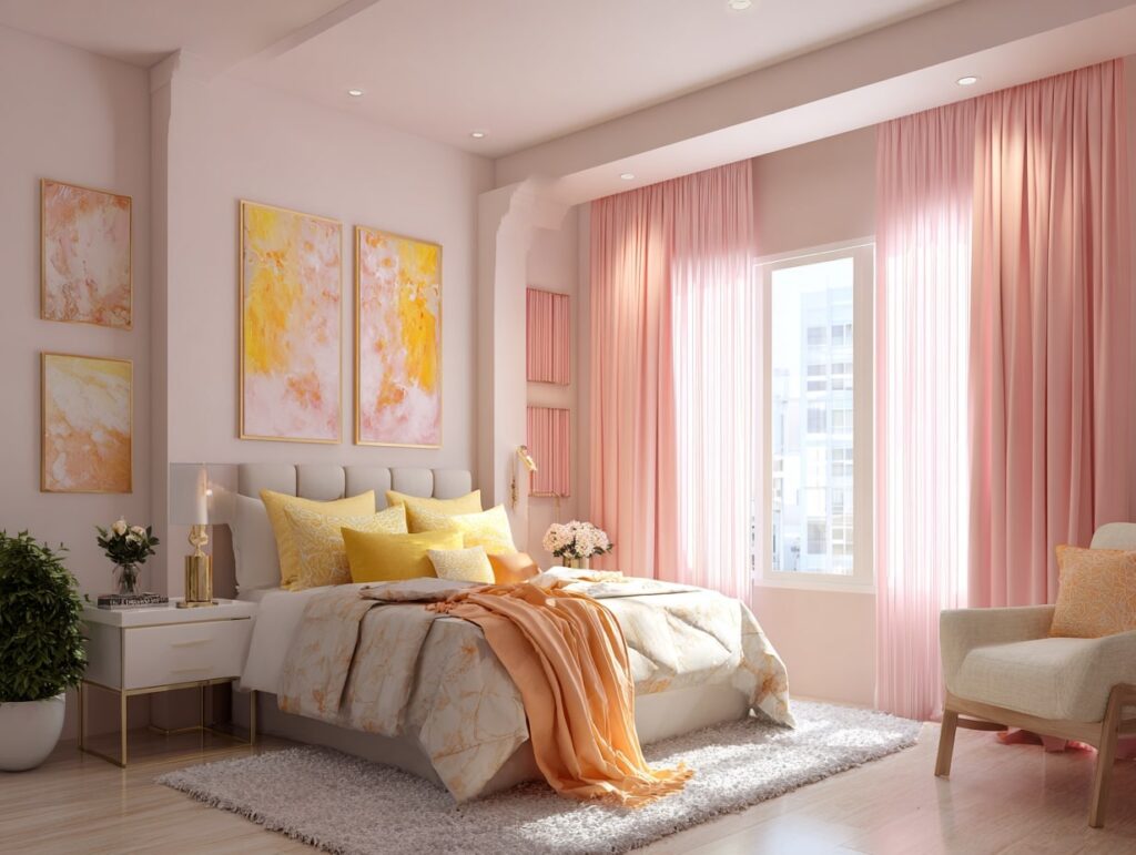Sunny Pink and Gold Bedroom

