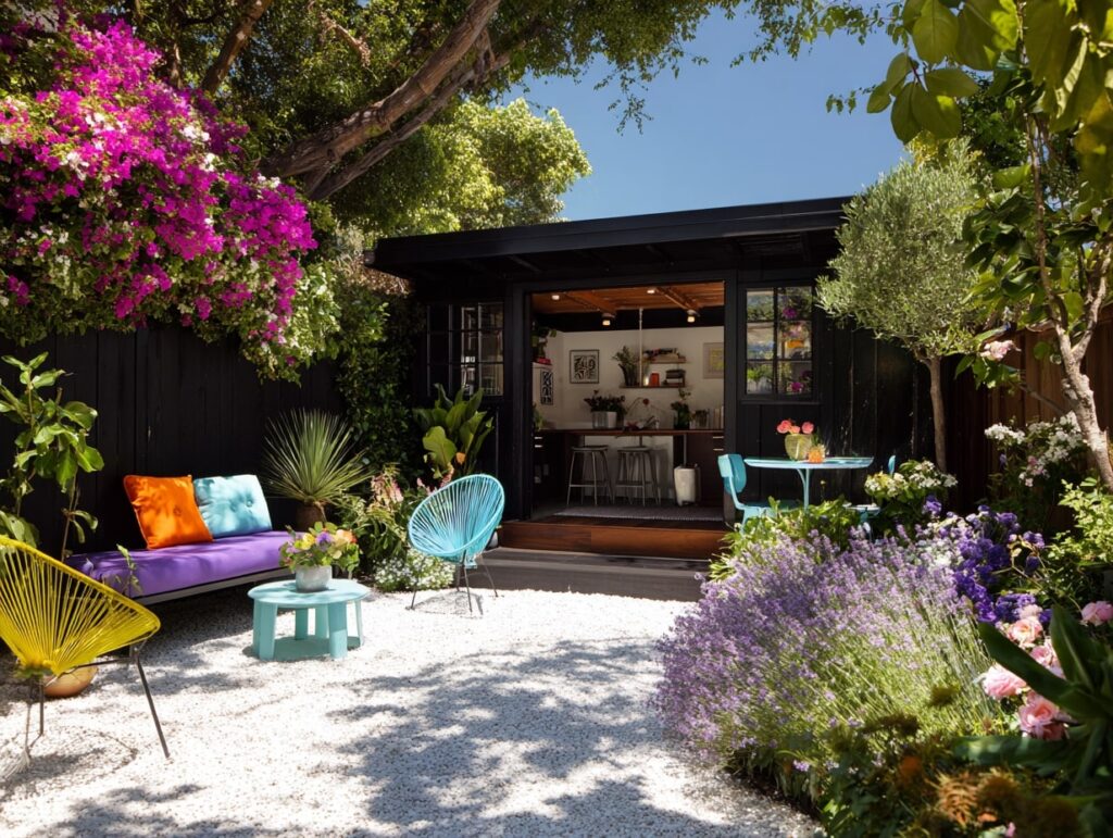 Colorful Backyard Lounge with Summer Blooms