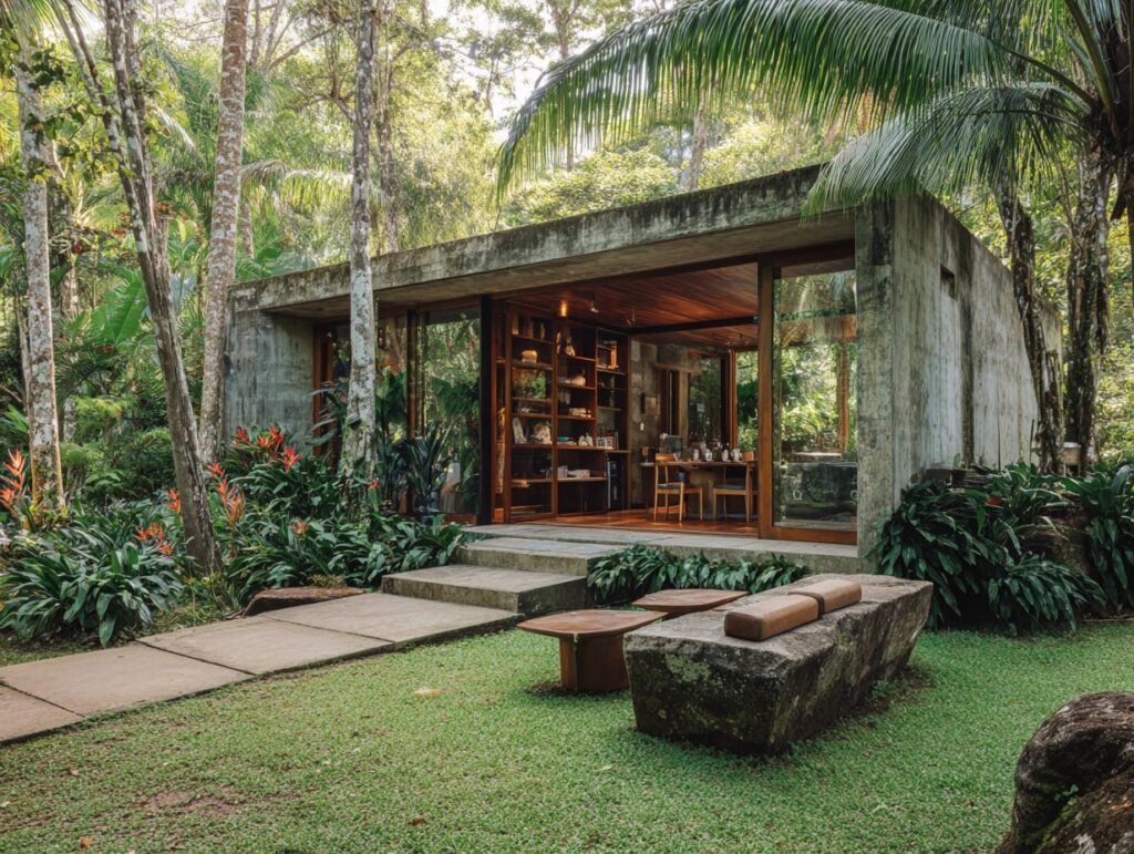Tropical Garden Retreat with Rustic Charm

