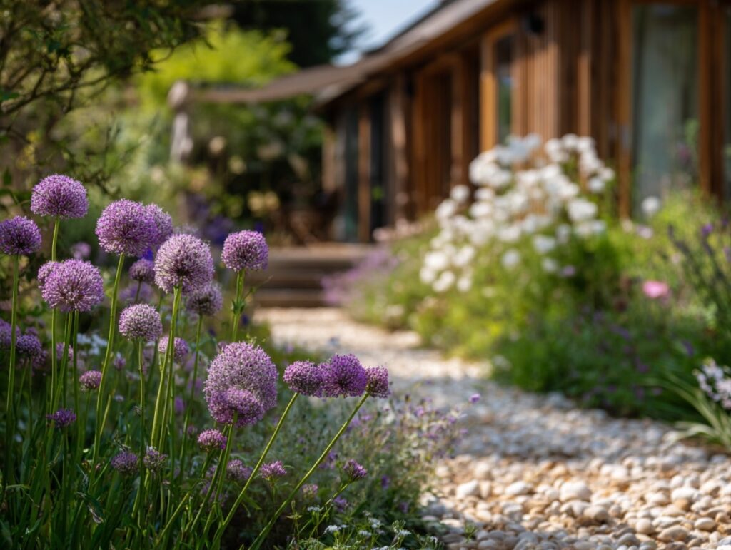Pebble Pathway with Summer Alliums