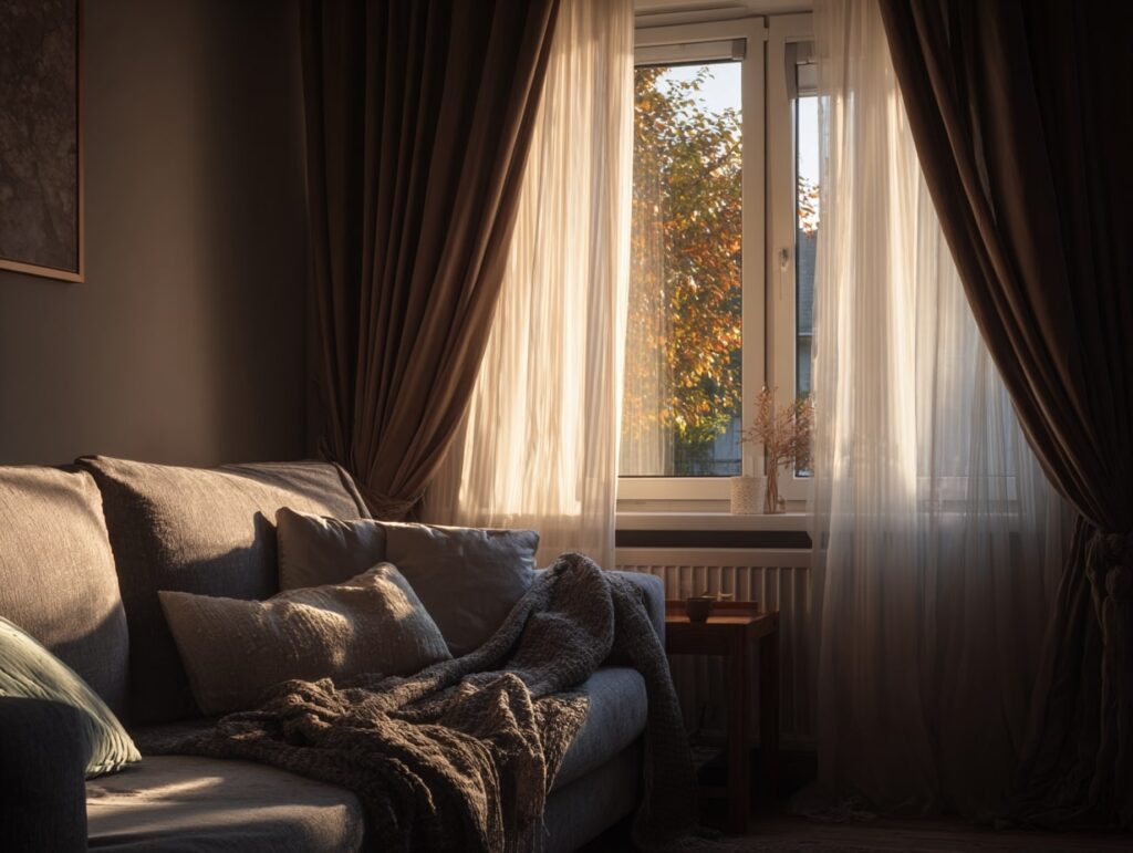 Golden Hour Glow Through Soft Curtains

