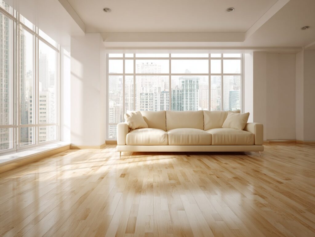 Minimalist Beige Living with City Views
