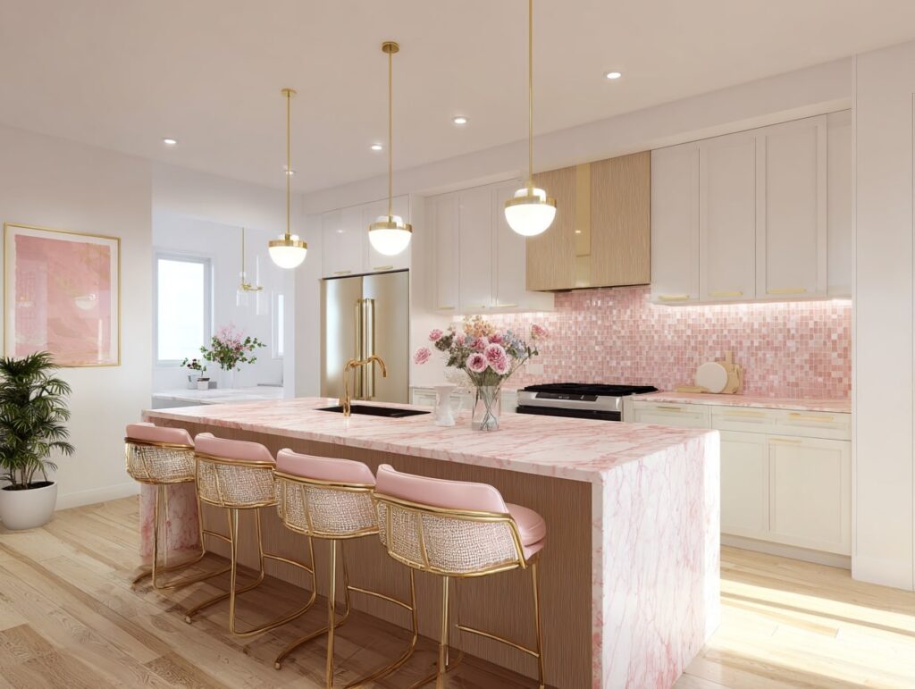 Chic Pink Marble Kitchen