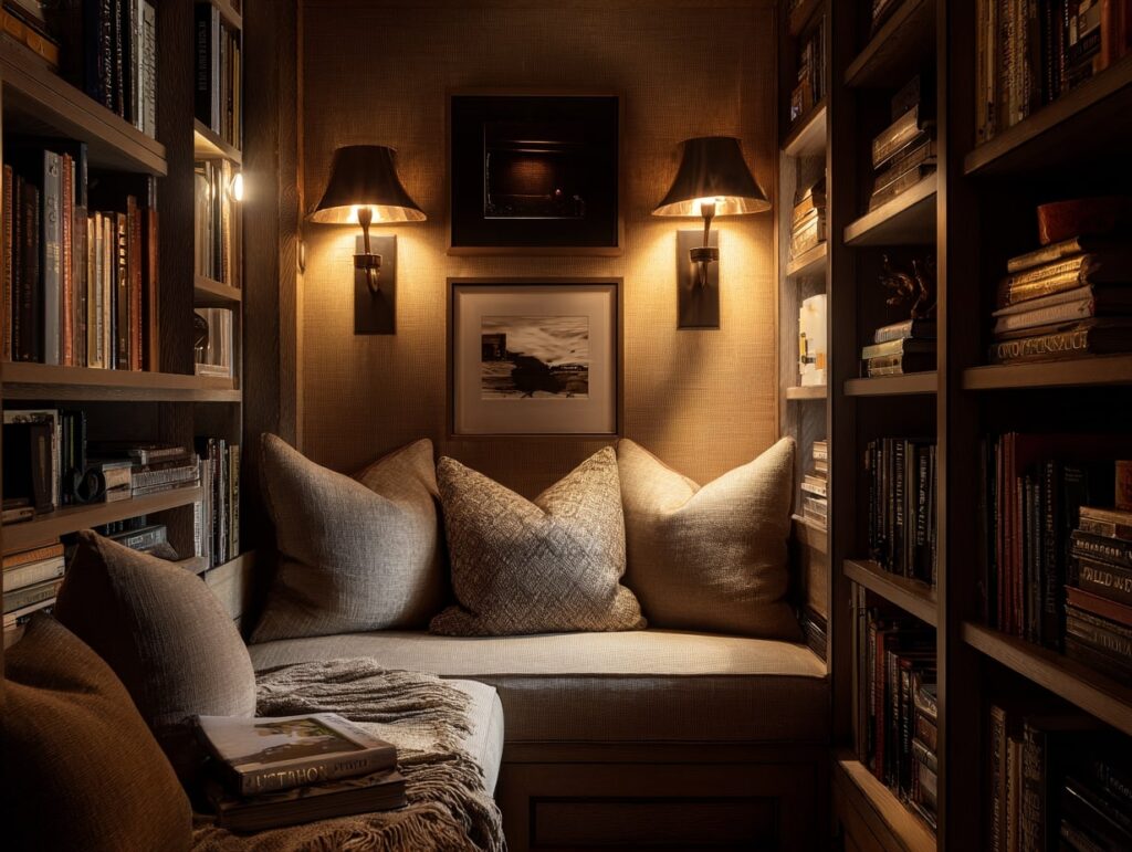 Intimate Reading Nook with Soft Lighting

