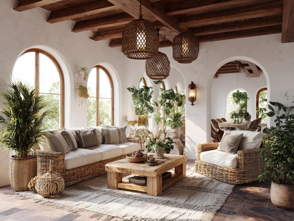 Airy Boho Living Room with Natural Textures