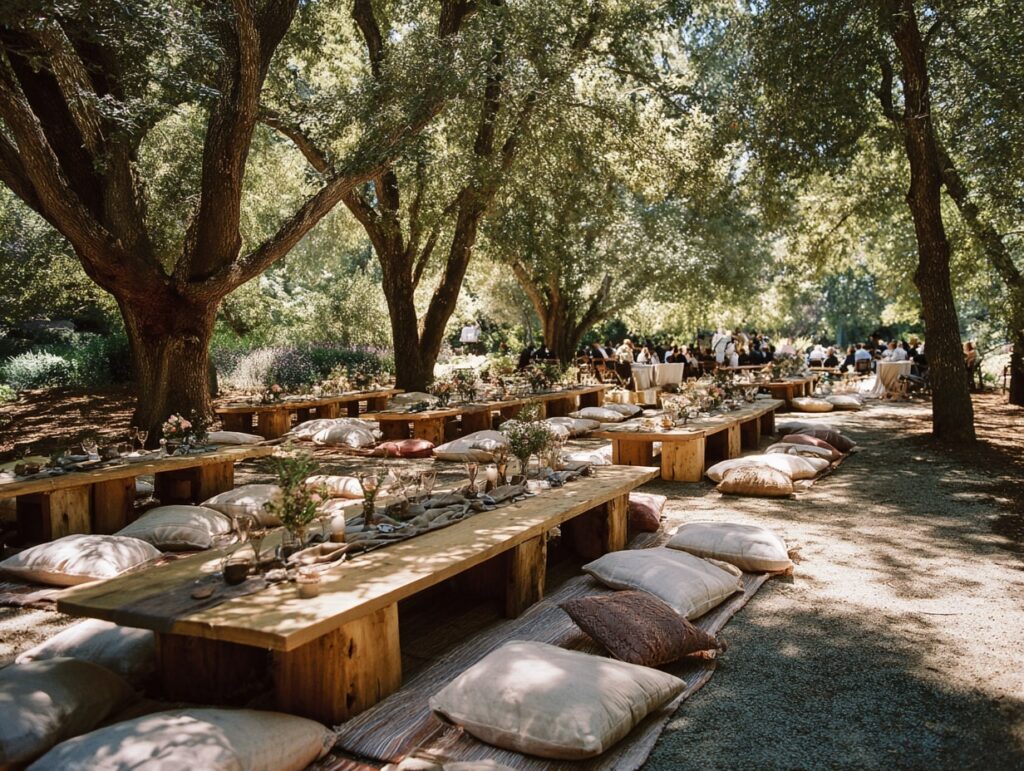 Rustic Picnic-Style Dining Under the Trees

