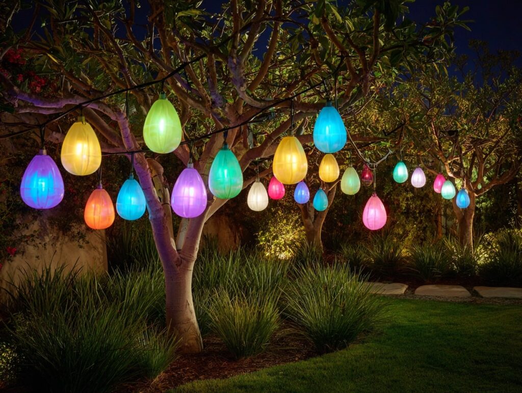 Glowing Easter Egg String Lights in the Garden

