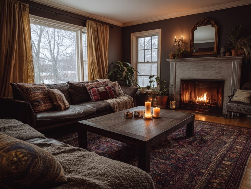 Moody Warmth by the Fireplace

