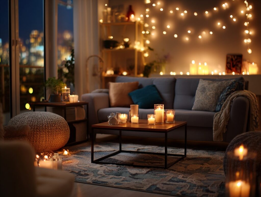 Soft Glow with String Lights and Candlelight

