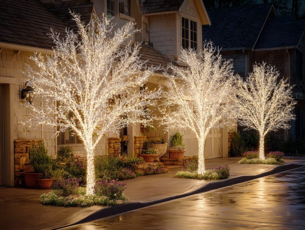 Sparkling Light Trees for Easter Curb Appeal

