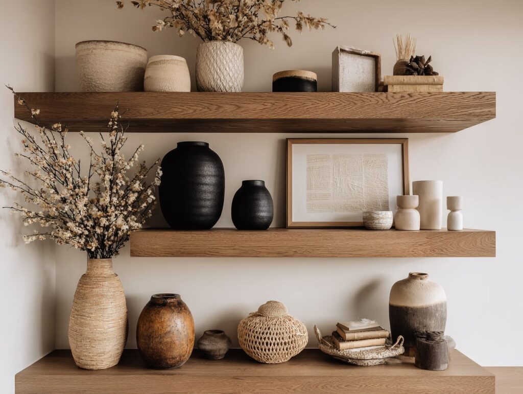 Style Floating Shelves with Textured Accents

