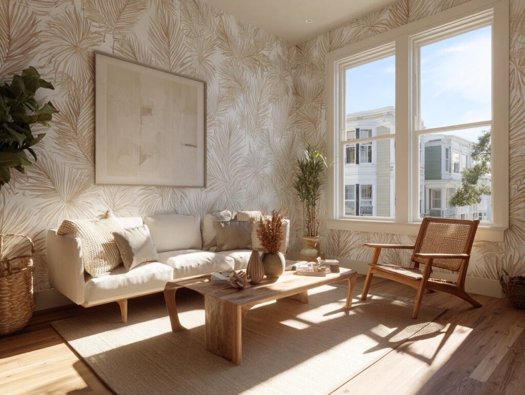 Warm Neutrals with Botanical Wallpaper

