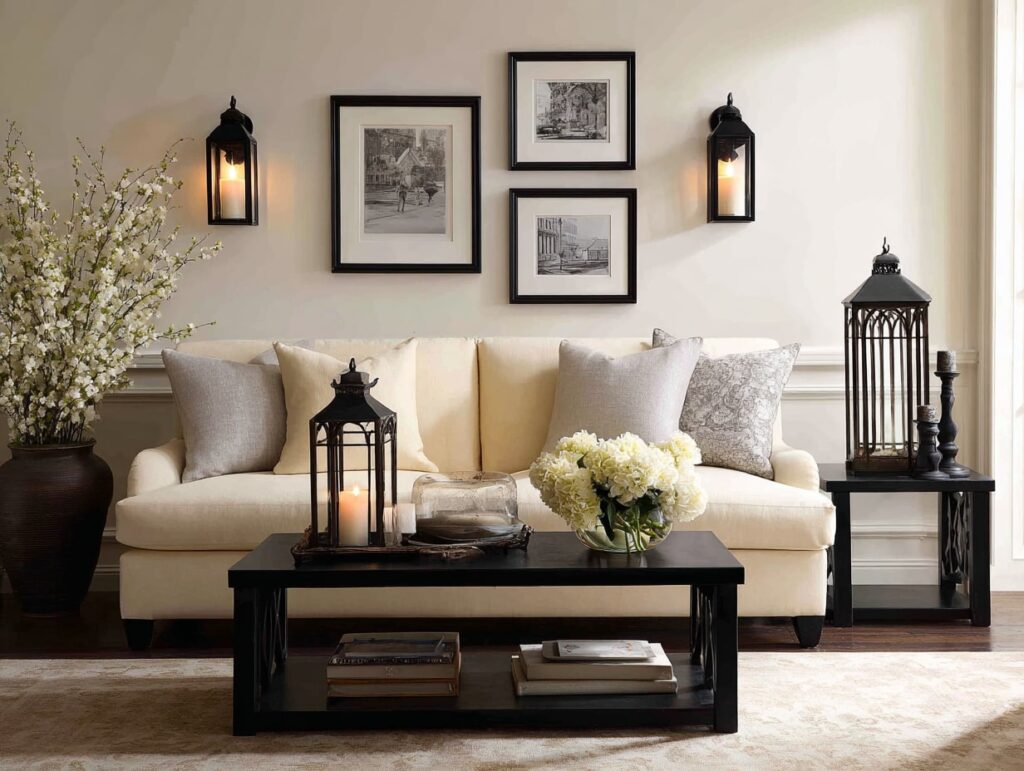 Elegant Beige Living with Black Accents

