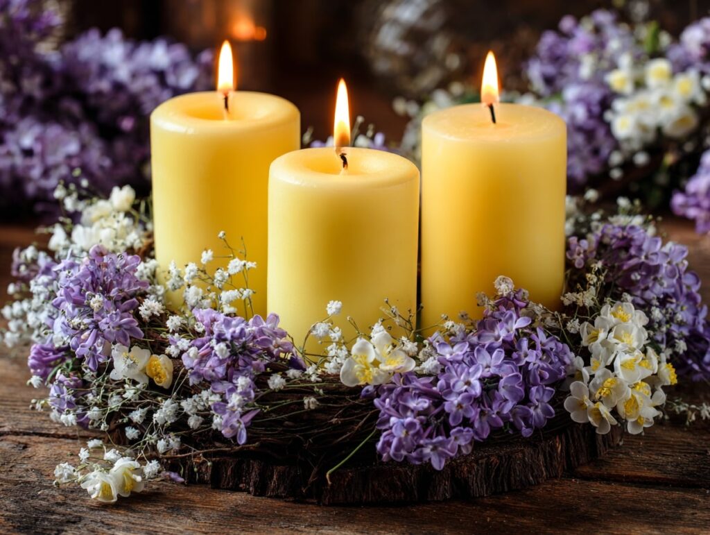 Easter Candle Centerpiece with Spring Blooms