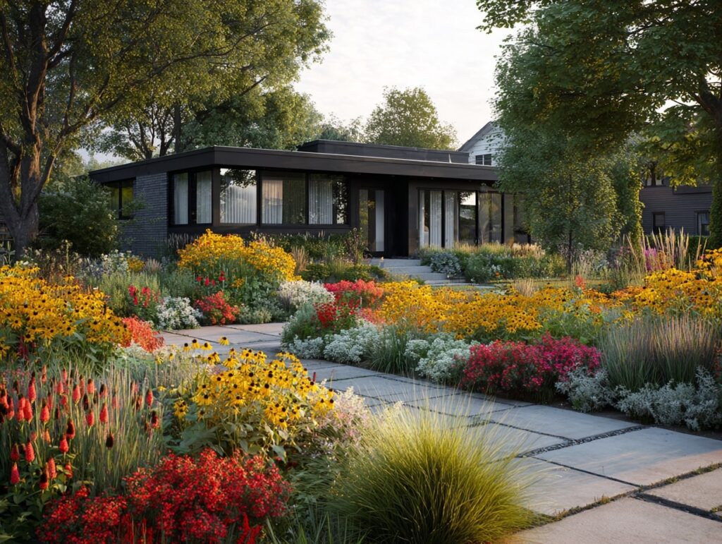 Modern Front Yard with Colorful Summer Blooms

